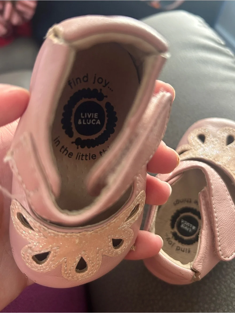 Livie & Luca Pink Mary Jane Shoes with Glitter Floral Cutouts